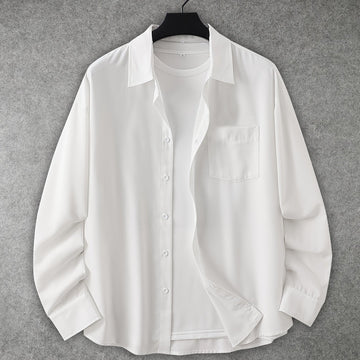 Riolio Men's long-sleeved shirt, casual style in plain color, buttoned collar with pockets and openwork design, very suitable for daily leisure, spring and summer